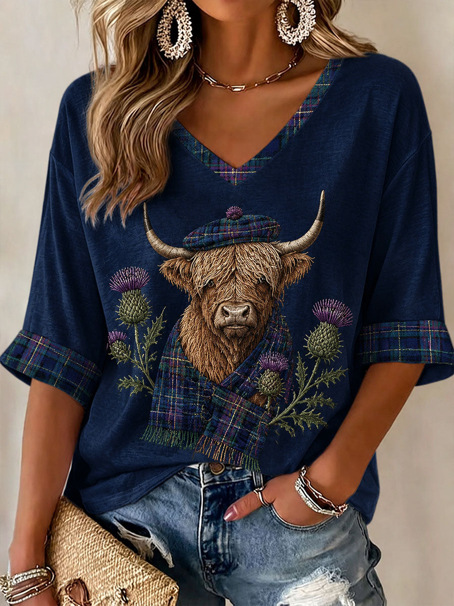 Women's Highland Cow Print Casual T-Shirt