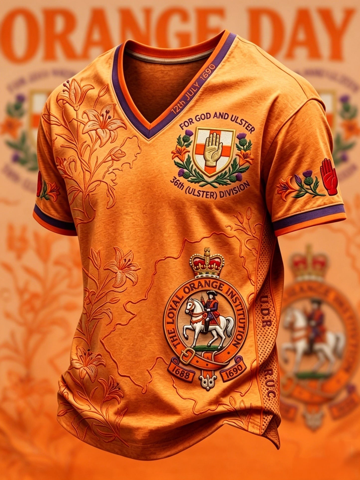 Retro 12th July Orangemen's Day Art Printed Short-Sleeve V-Neck T-Shirt