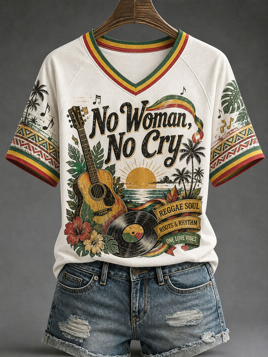 Women's "No Woman, No Cry" V-Neck T-Shirts