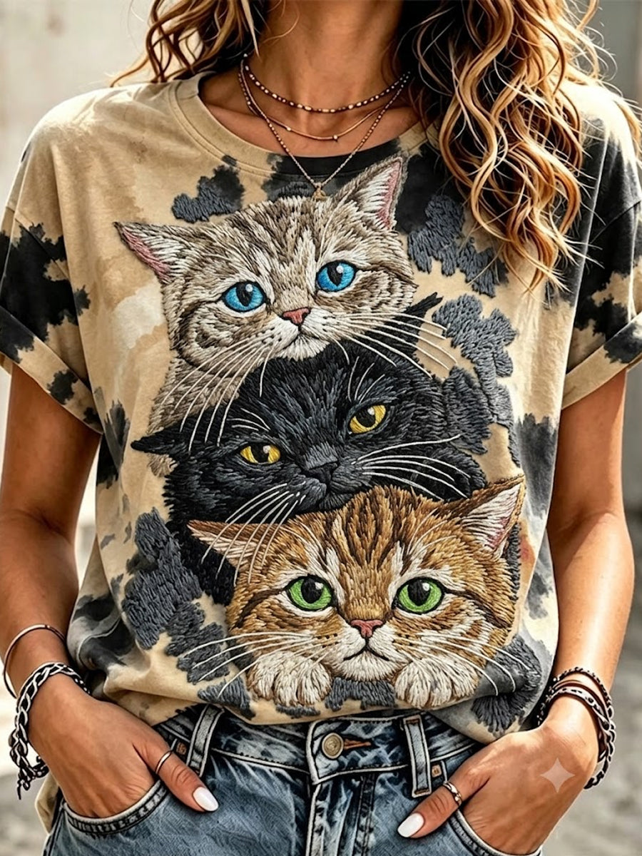 Women's Cute Cat Art Short Sleeve T-shirt