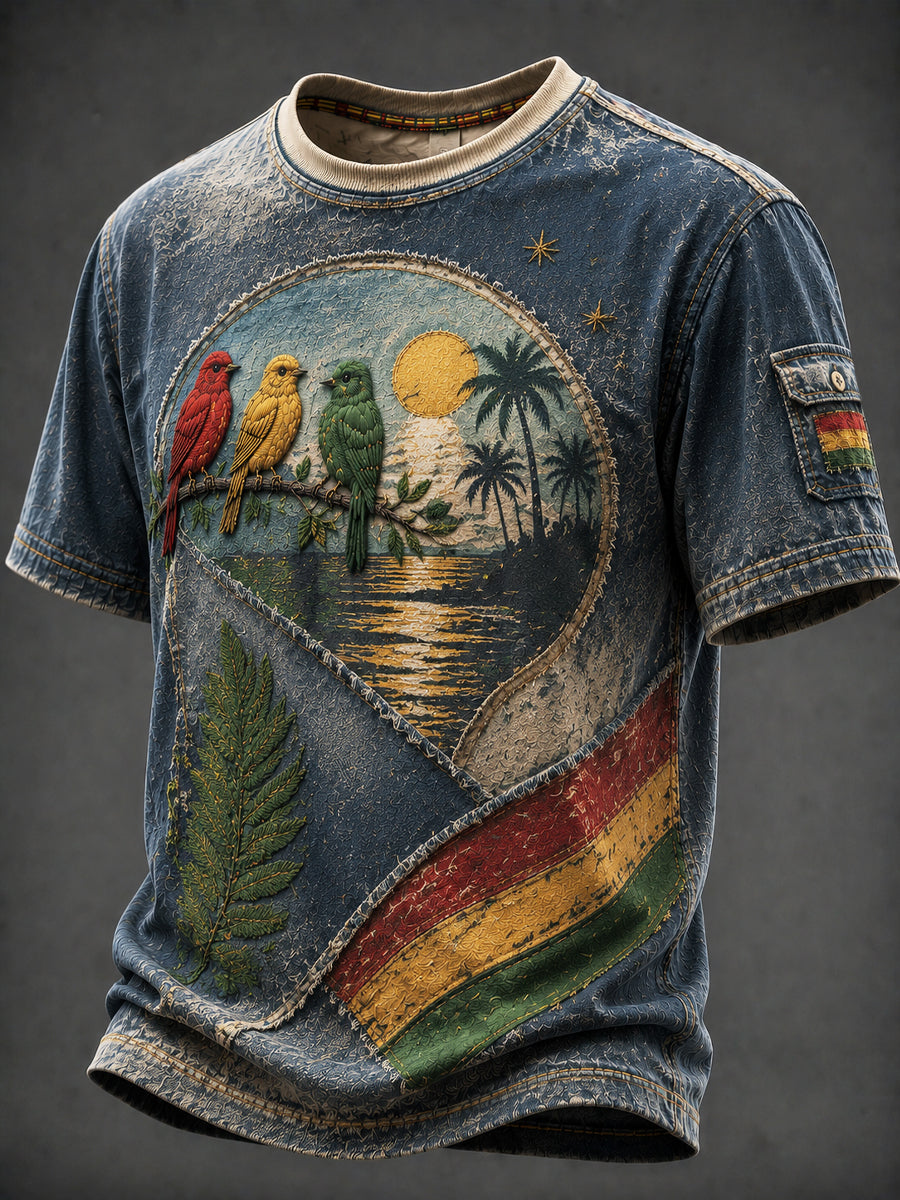 Retro Reggae Classic Patchwork Casual T-Shirt