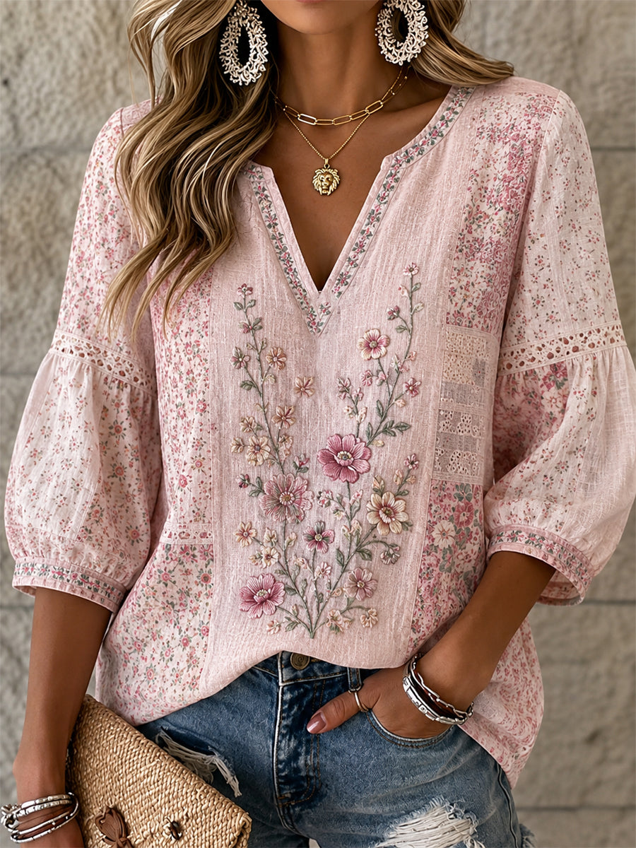 Women's Breast Cancer Pink Flowers Printed Casual Top