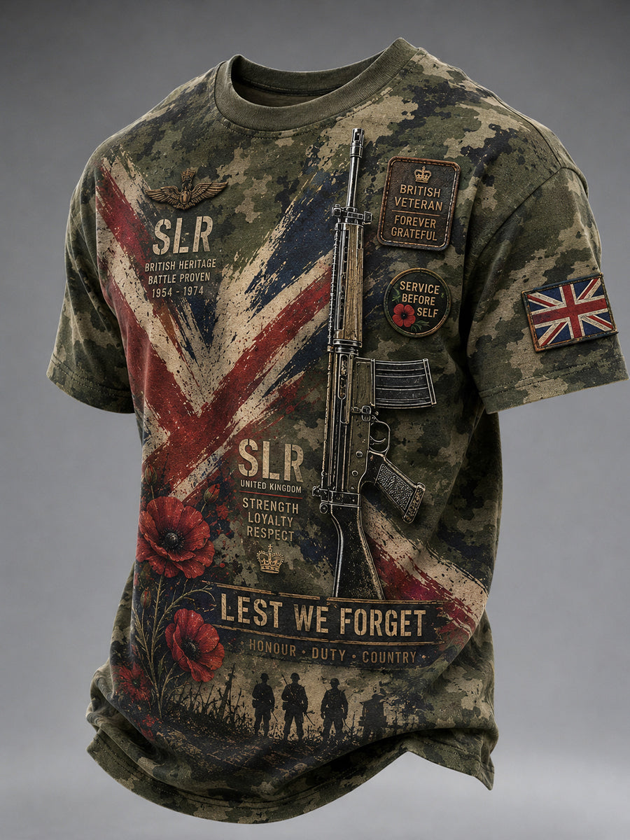 Men's Retro Veteran Weapon Print Short-Sleeve T-Shirt