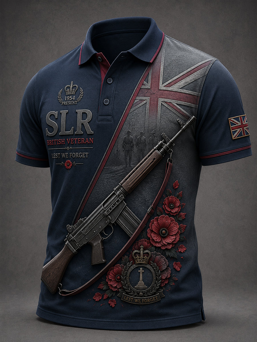 Men's Retro Weapon Print Short-Sleeve Polo Shirt