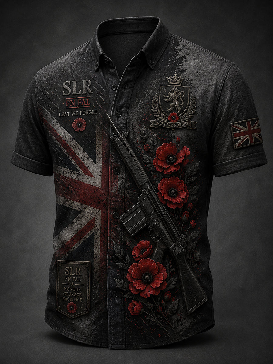 Men's Retro Veteran Weapon Print Short-Sleeve Shirt