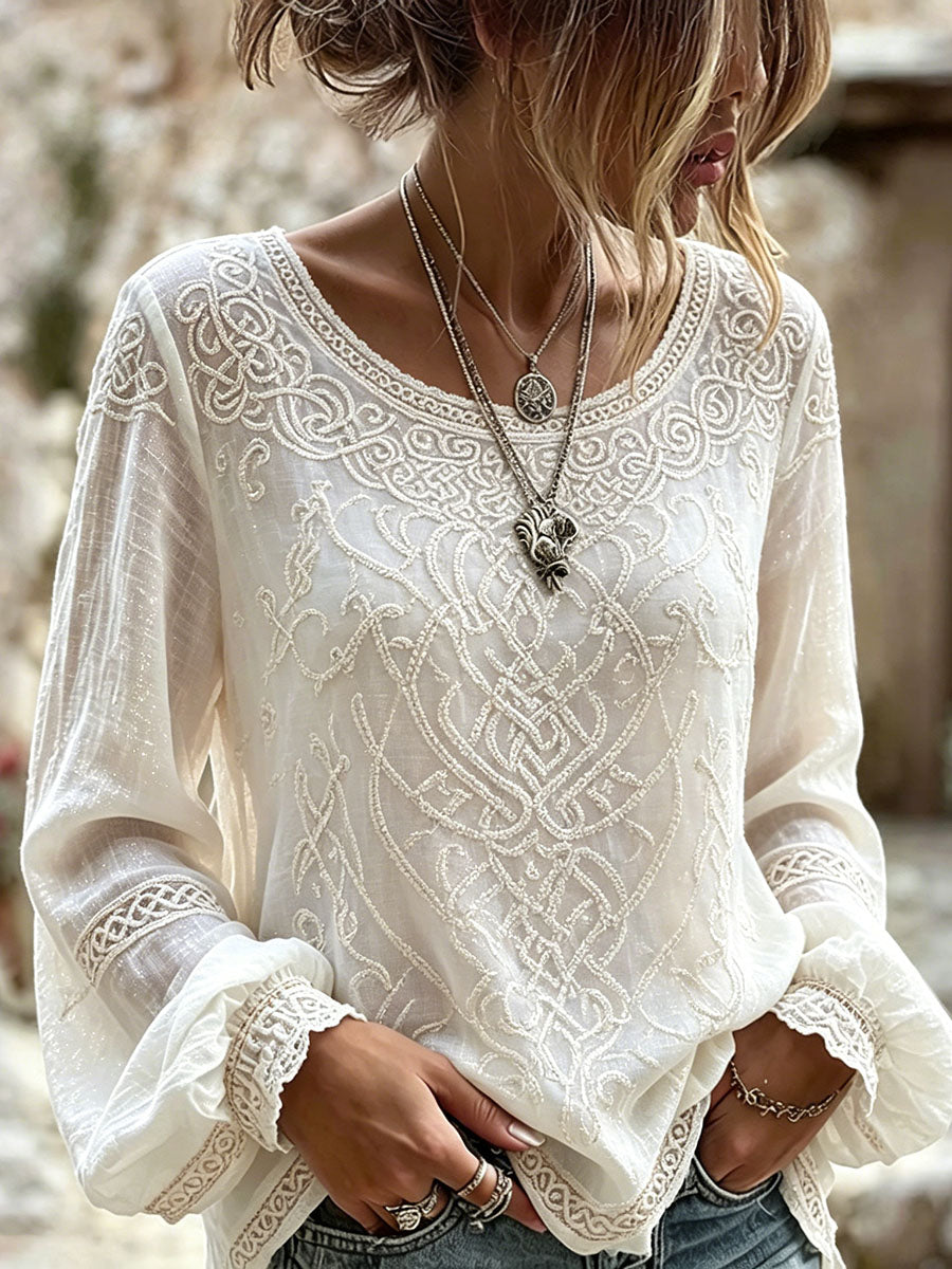 Women's Classy Viking Inspired Celtic Knot Art Print Cotton-Linen Shirt