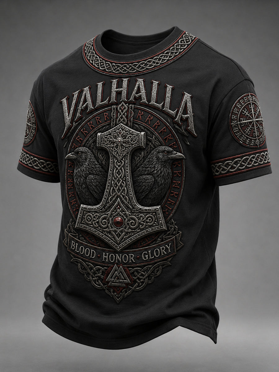 Men's Retro Viking Element Print Short-Sleeve T-Shirt