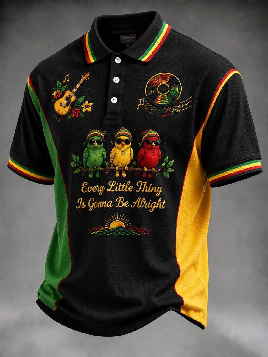 Retro Reggae-Inspired Casual Waffle-Weave Polo Shirt