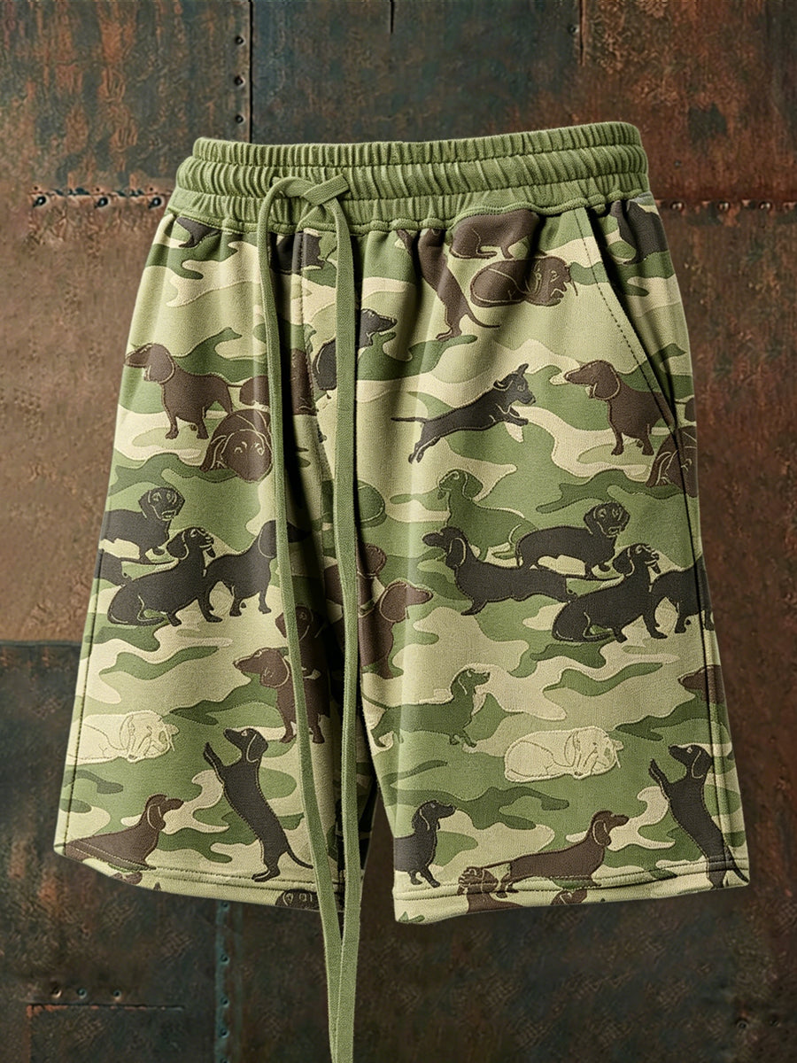 Men's Funny Camouflage Dog Drawstring Shorts