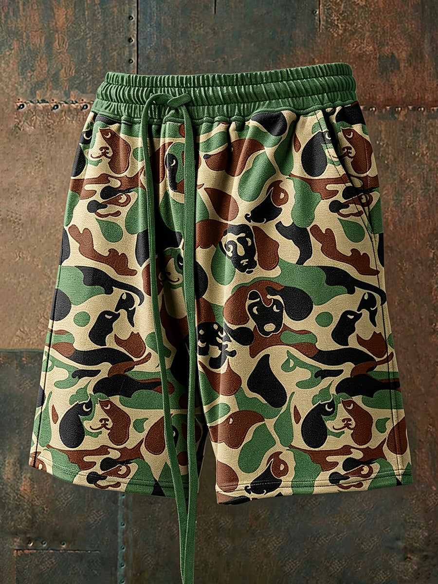 Men's Funny Camouflage Dog Drawstring Shorts