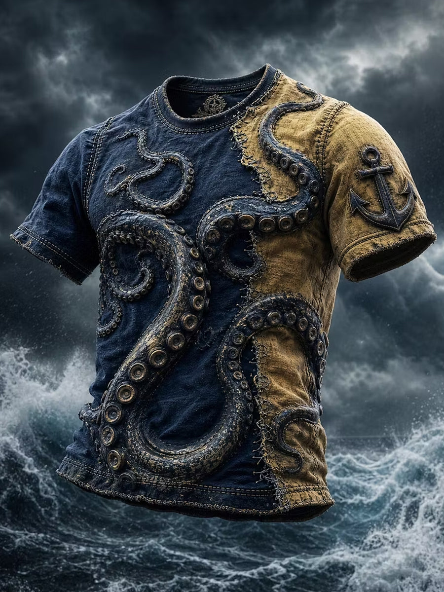 Men's Dark Pirate Art Retro Mystery Print Casual T-shirt