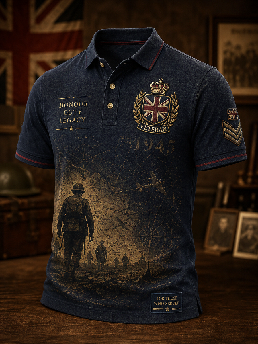 Men's British veteran print polo shirt