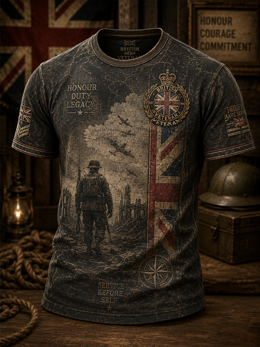 Men's British veteran print short sleeves t-shirt