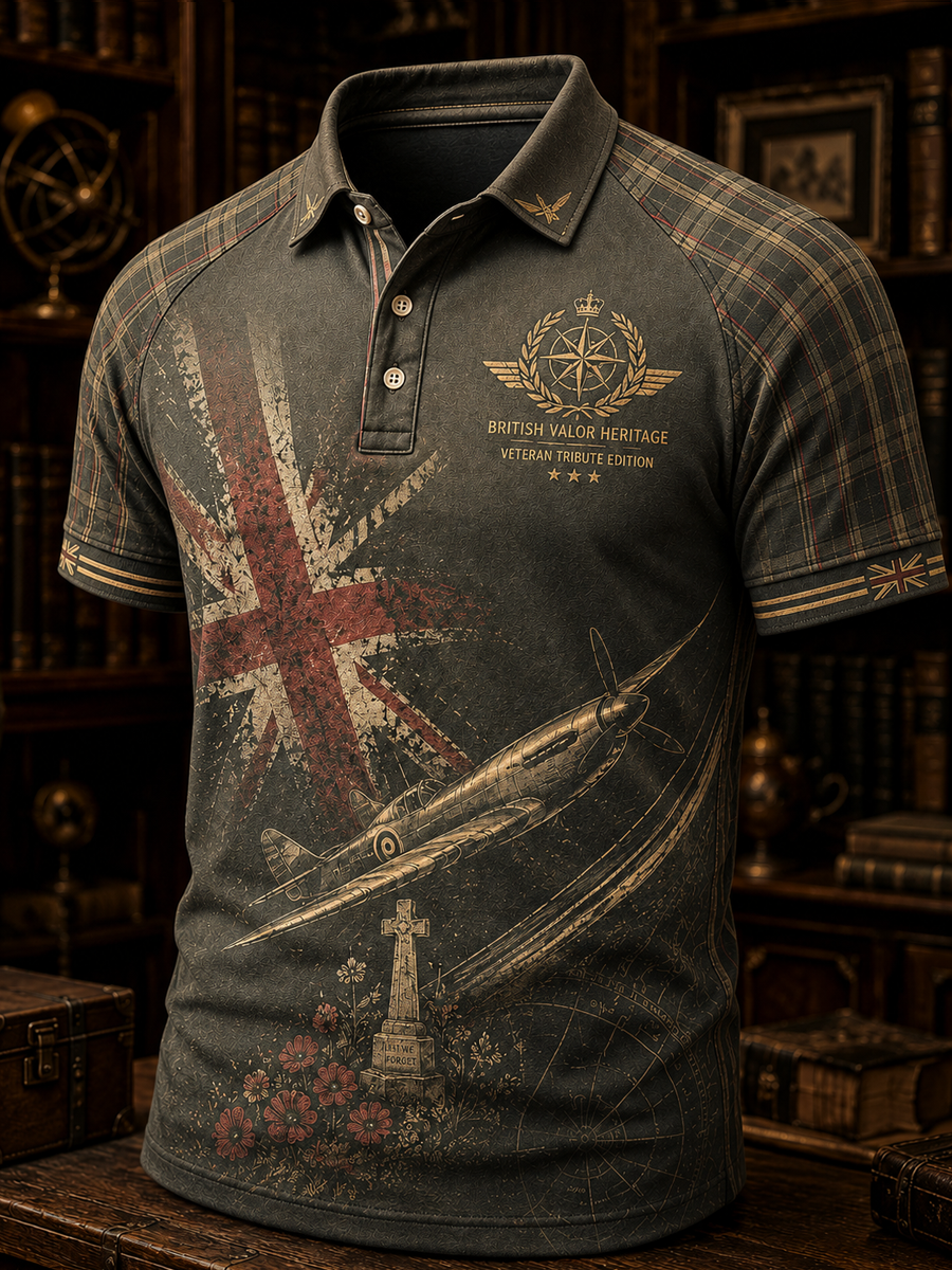 Men's British veteran print polo shirt