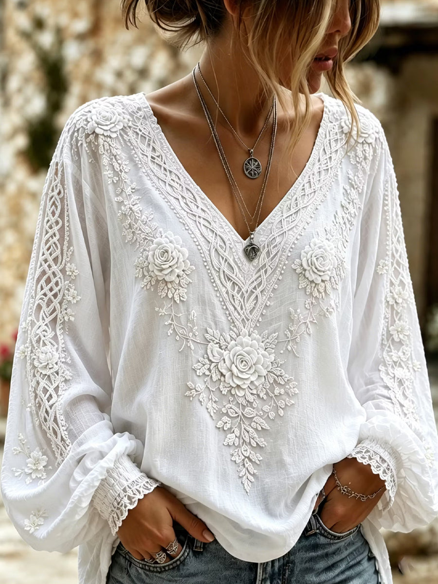 Women's Retro Floral Print Art Print Casual Top