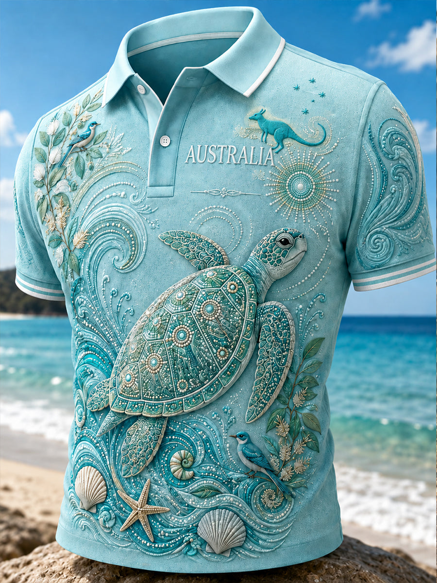 Retro Australian Ethnic Style Art Print Casual Polo Shirt