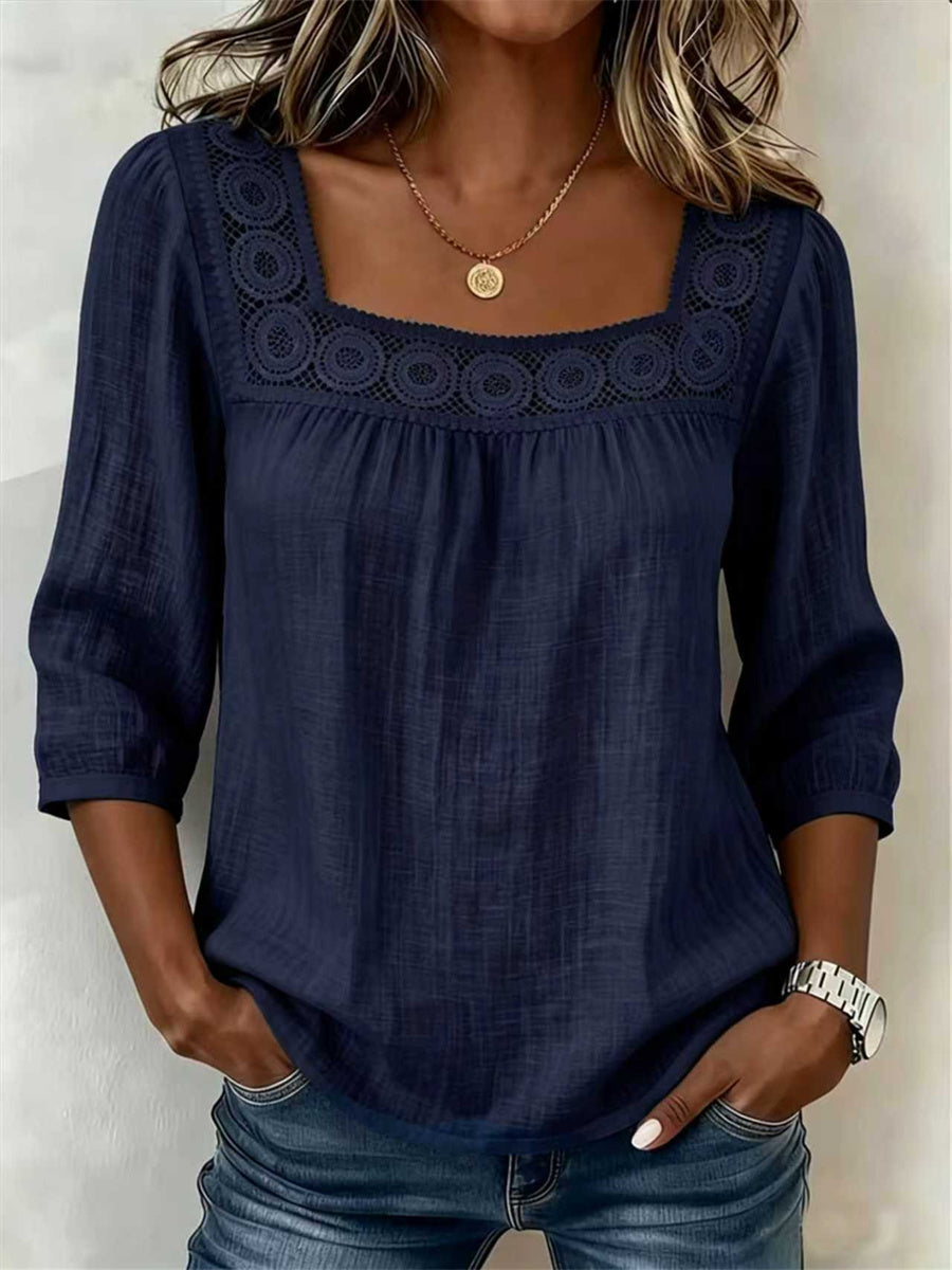 Women's Boho Hollow Lace Patchwork Comfy Mid Sleeve Tunic