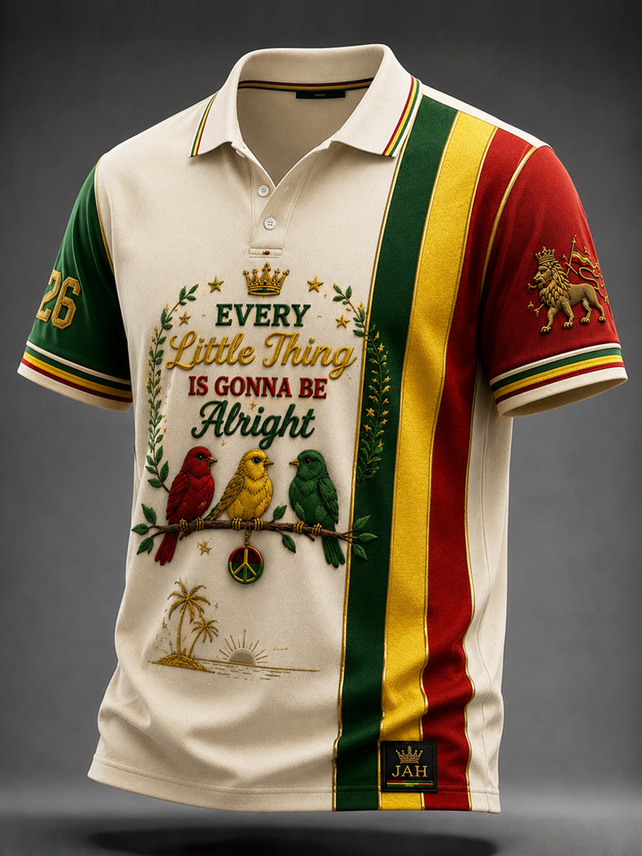 Retro Reggae-Style Striped Casual Polo Shirt