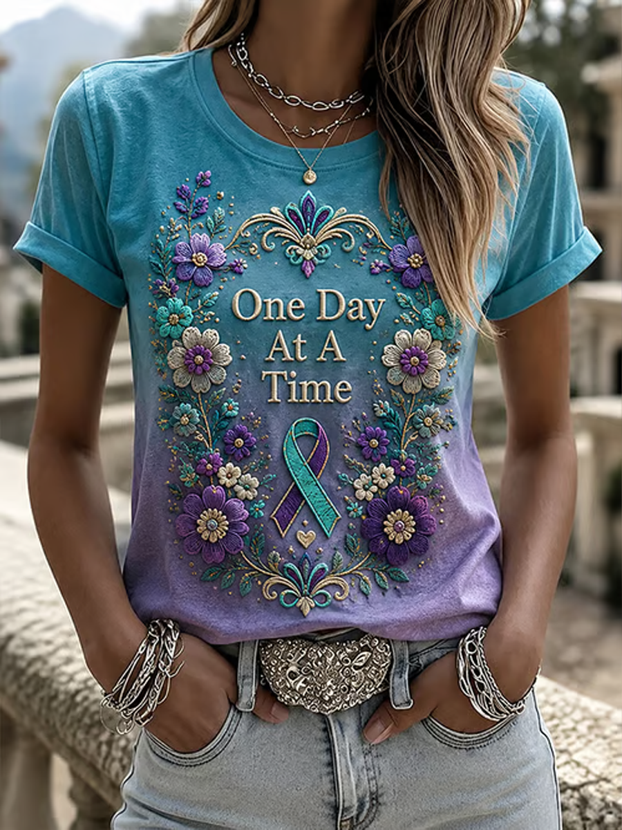 Women's One Day At A Time Flower Art Print short-sleeved T-shirt