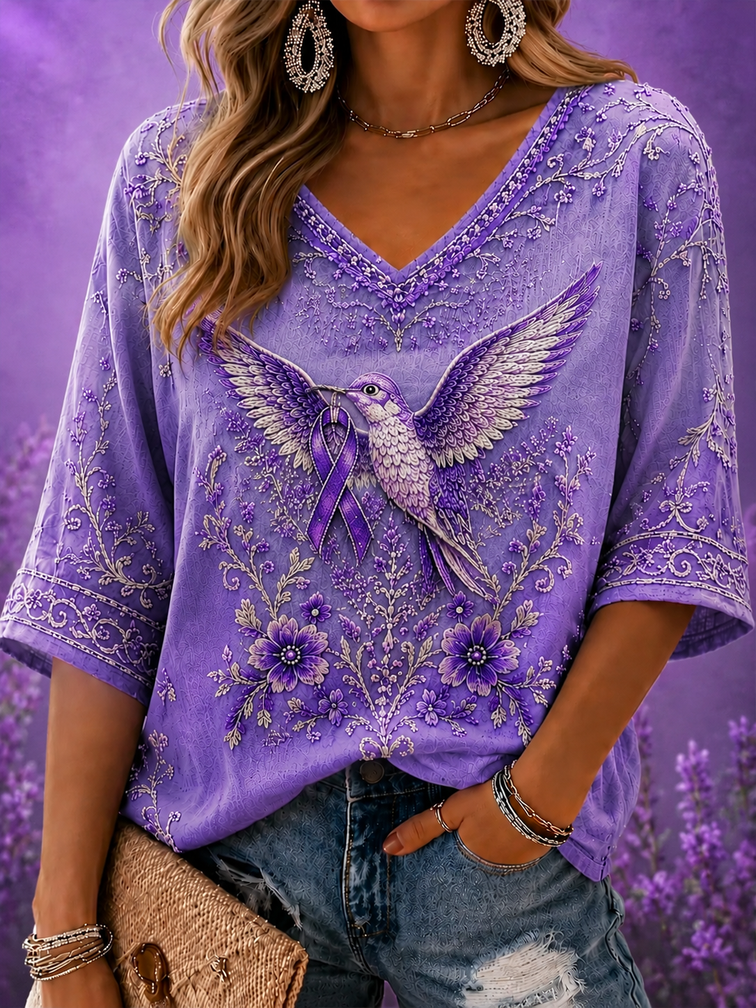 Women's Alzheimer's Disease Mid-length Sleeves V-Neck T-Shirt