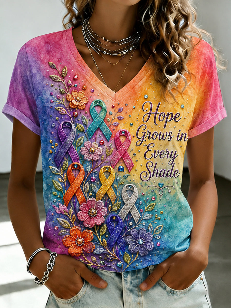 Women's Fight Cancer In All Colors Cancer Awareness Print T-shirt