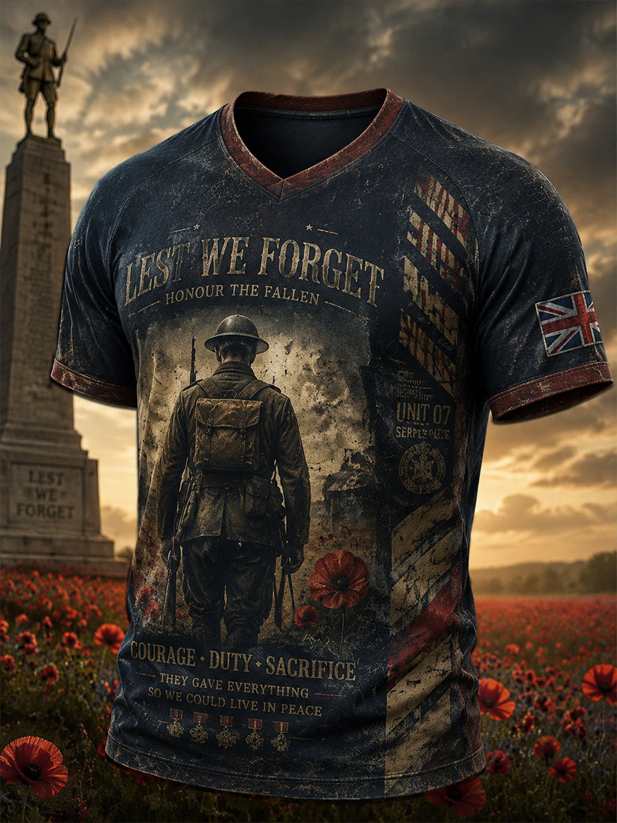 Men's Veteran Memorial Graphic Print Raglan Short-Sleeve V-Neck T-Shirt
