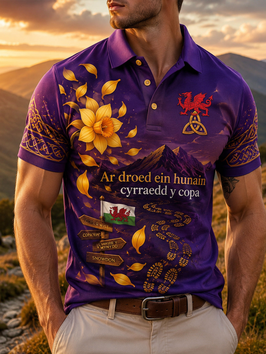 Men's Welsh Outdoor Running Art Print Polo