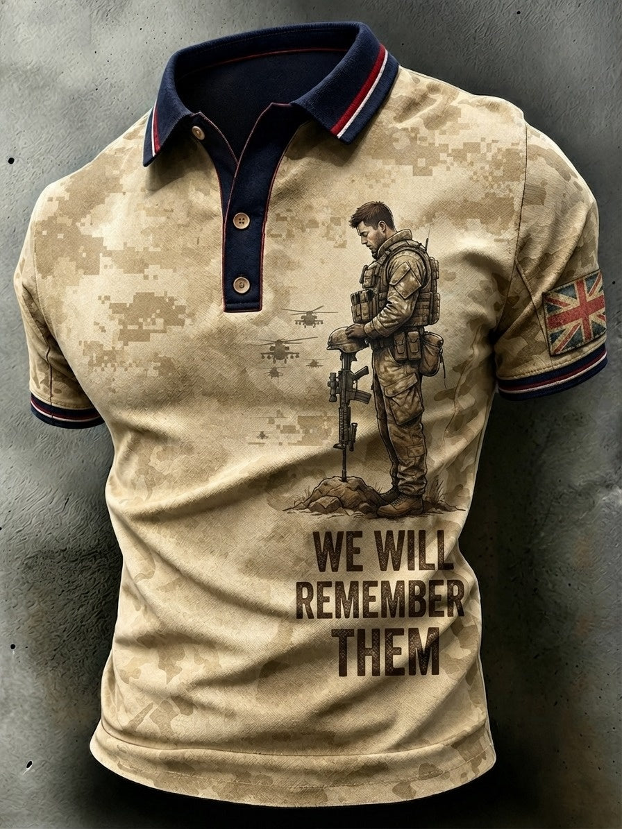 Men's British veteran print polo shirt
