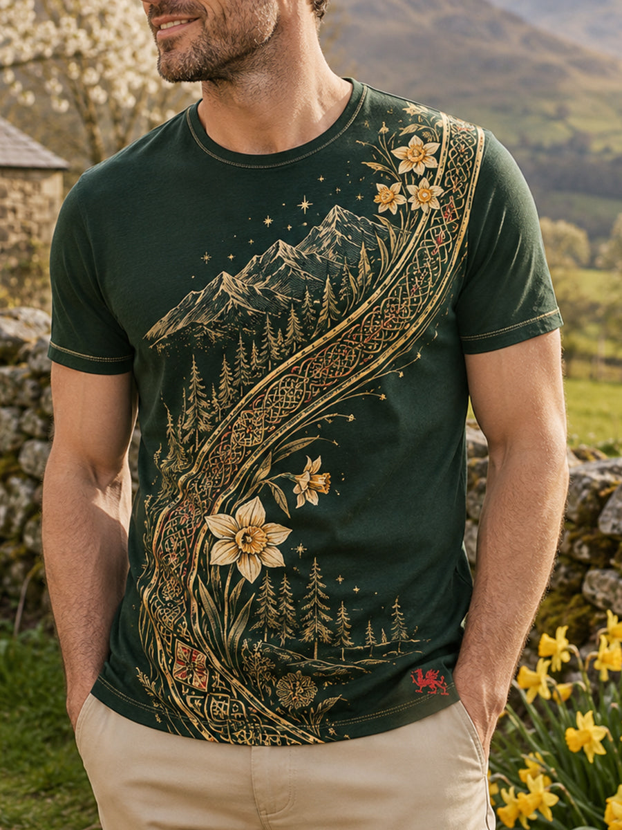 Men's Welsh-Inspired Art Print Casual T-Shirt