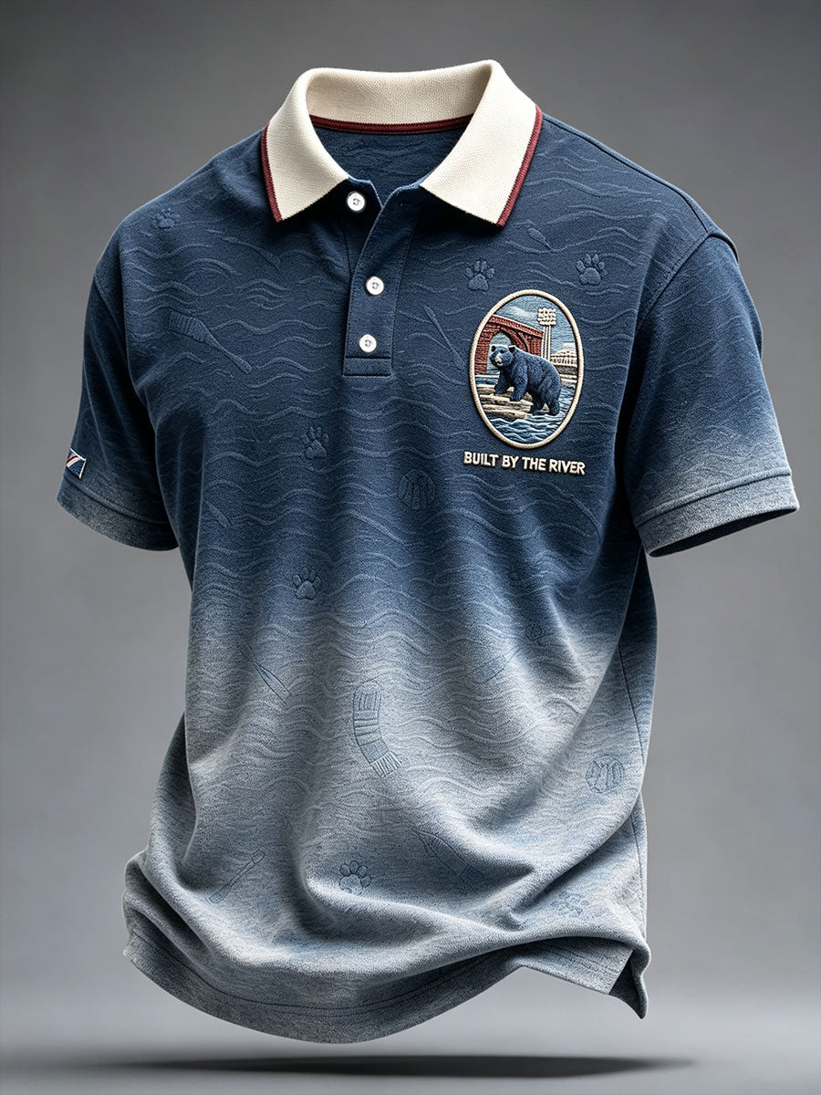 Men's Glasgow Football Lover Blue Bear Art Printed Casual Tops