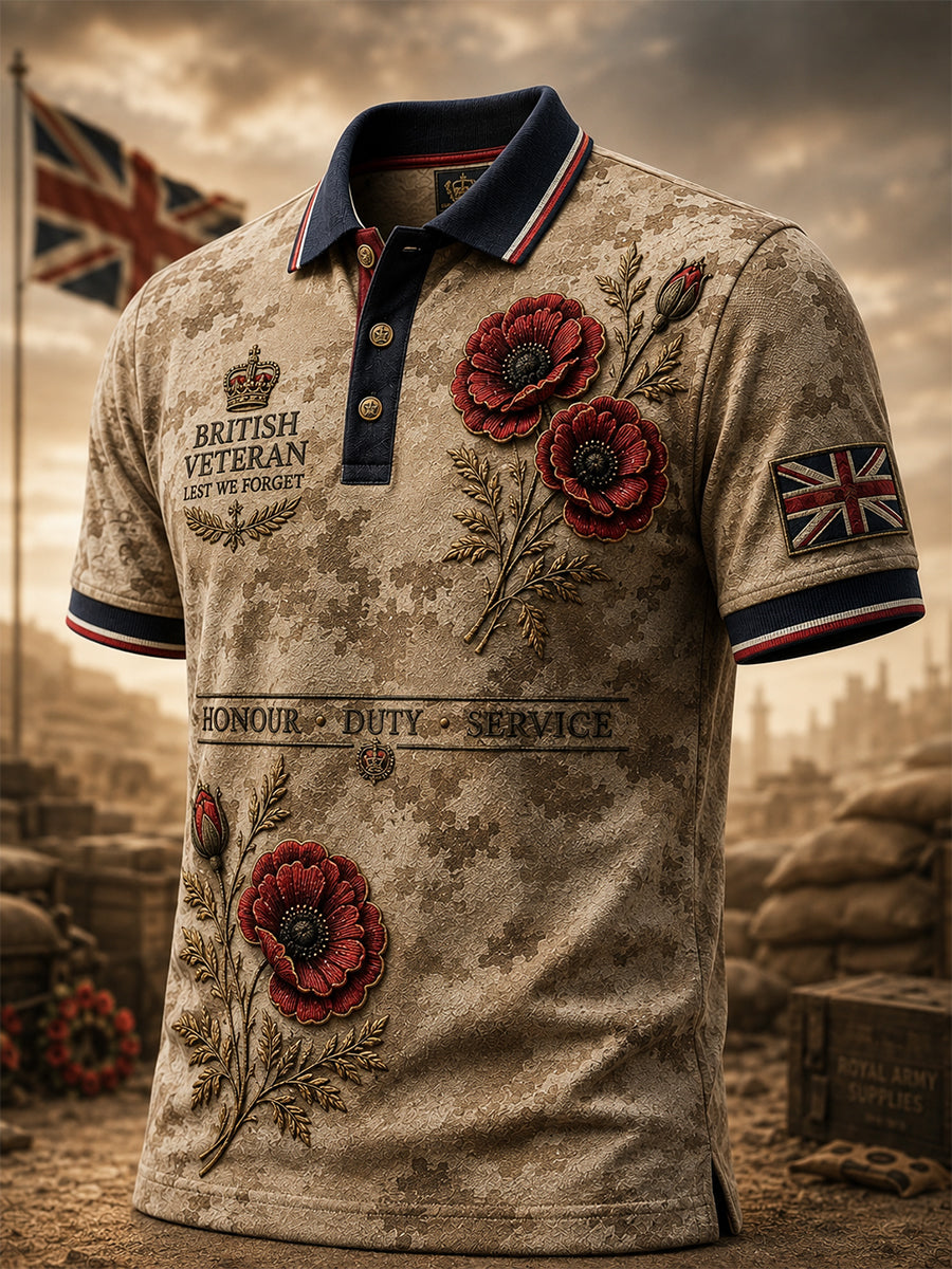 Men's British veteran print polo shirt