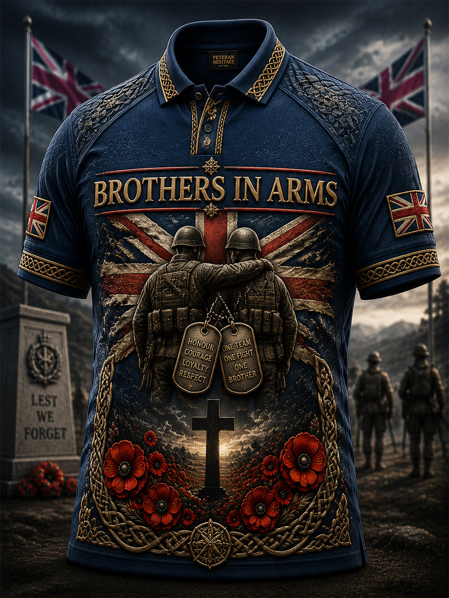 Men's British veteran print polo shirt