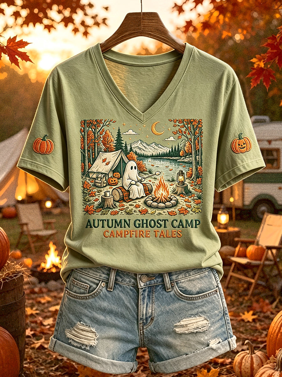 Women's Halloween Ghost Camping Print Short-sleeved T-shirt