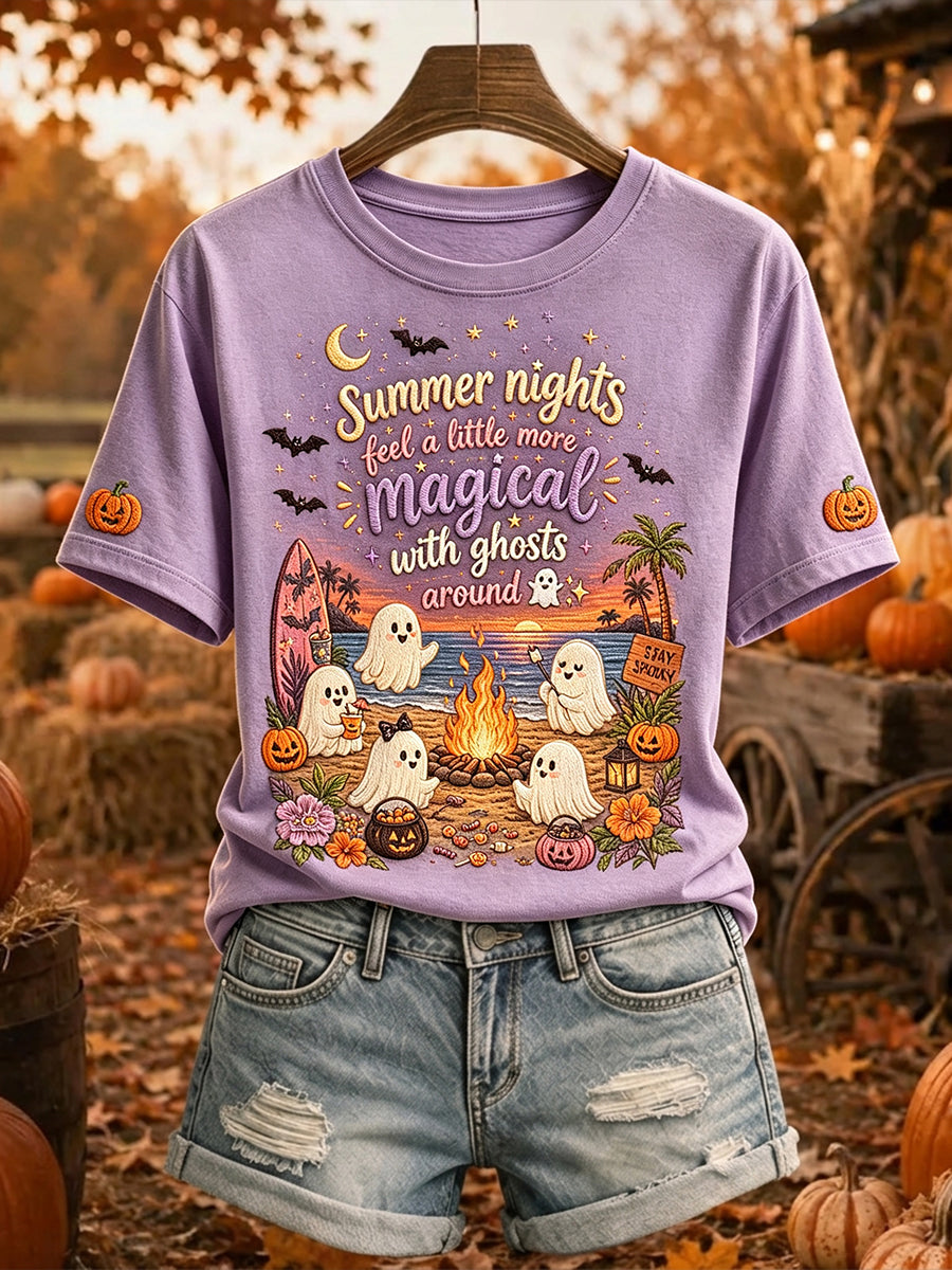 Women's Halloween Ghost Camping Print Short-sleeved T-shirt