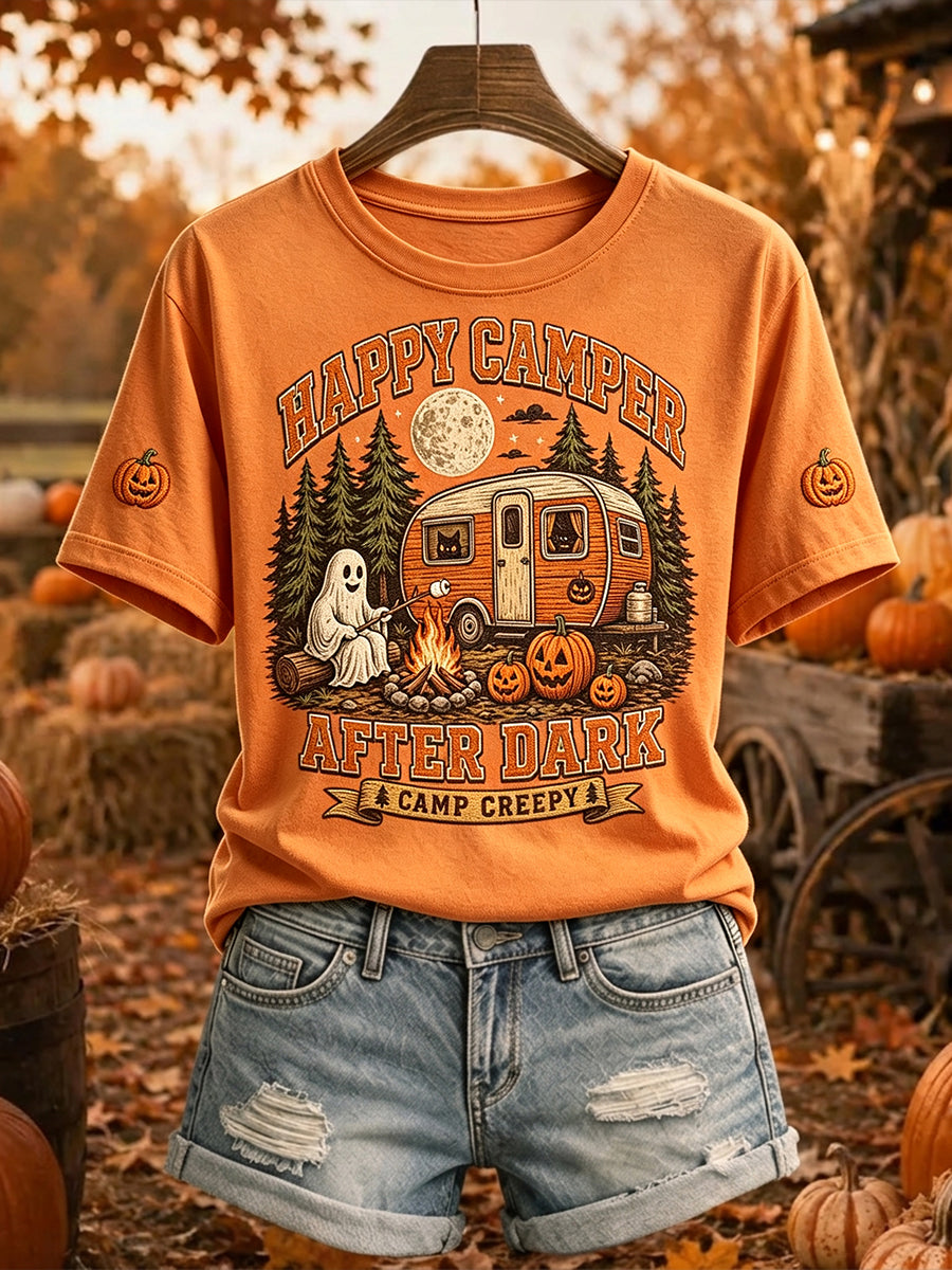 Women's Halloween Ghost Camping Print Short-sleeved T-shirt