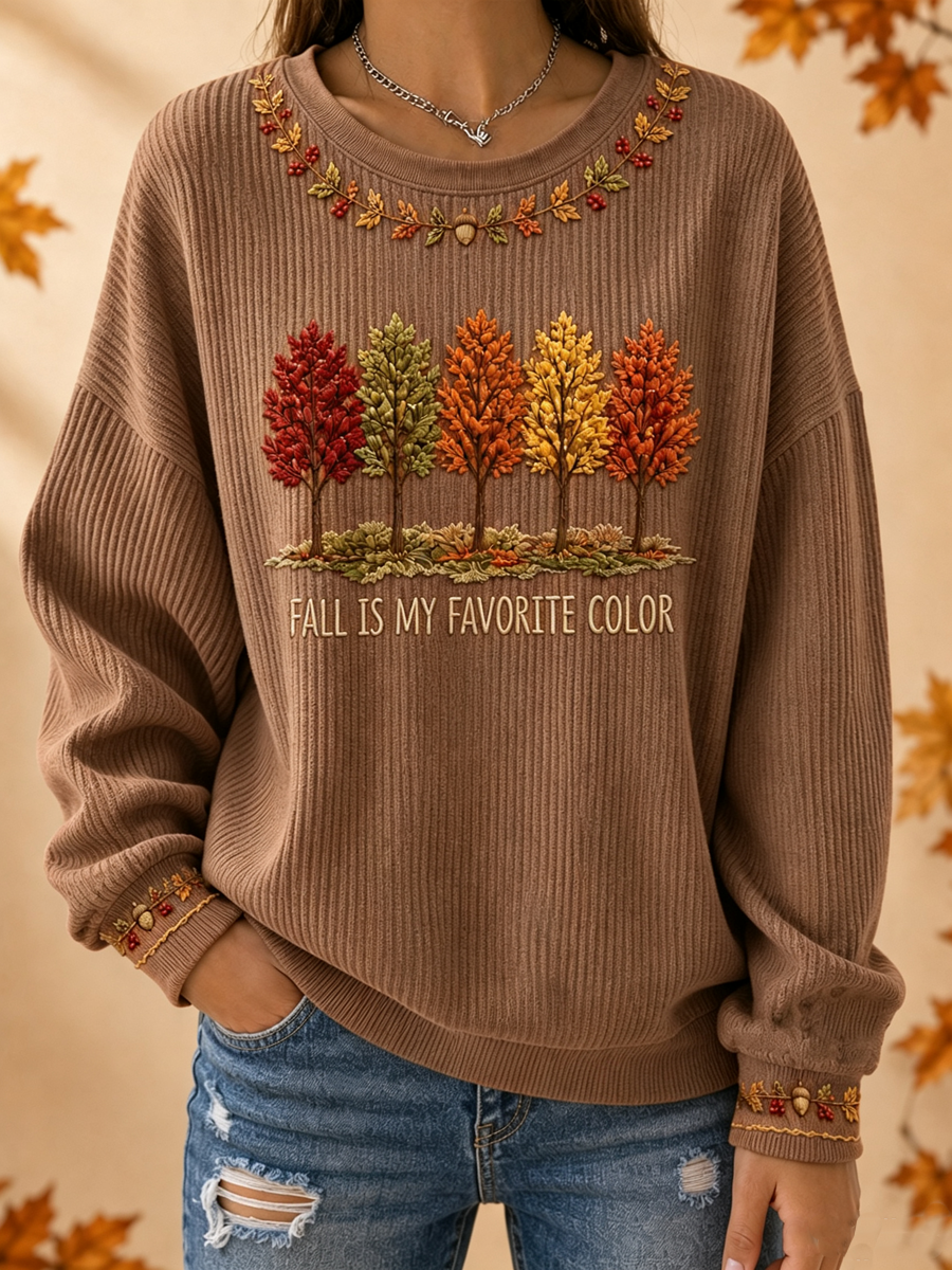 Women's Fall Is My Favorite Color Ribbed Round-Neck Sweatshirt