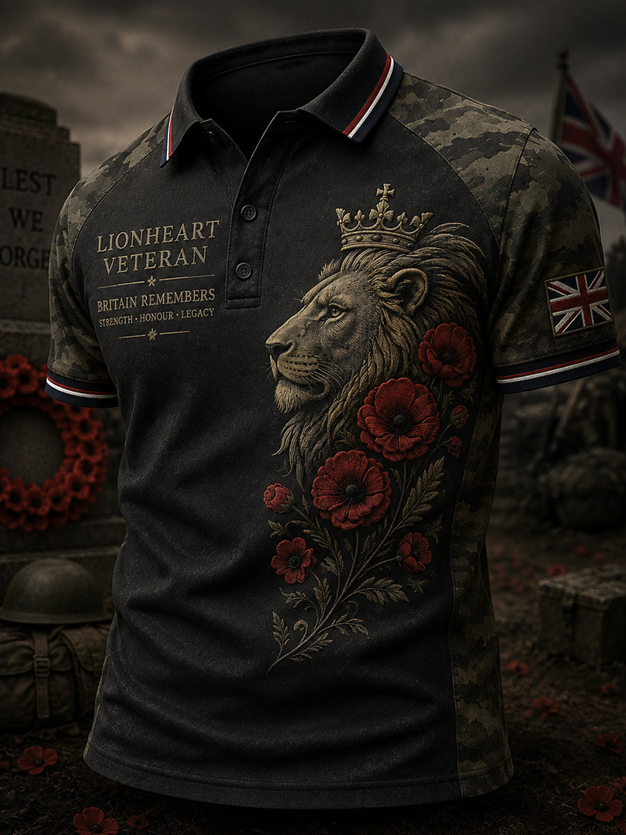 Men's Short-Sleeve Polo Shirt With Vintage Military Veteran Commemorative Print