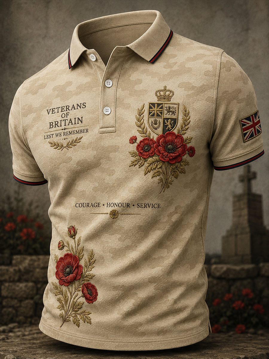 Men's Short-Sleeve Polo Shirt With Vintage Military Veteran Commemorative Print