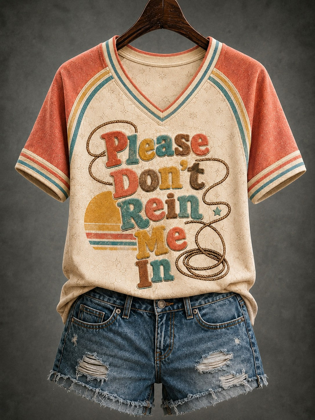 Women's Please Don’t Rein Me In Printed V-neck T-shirt