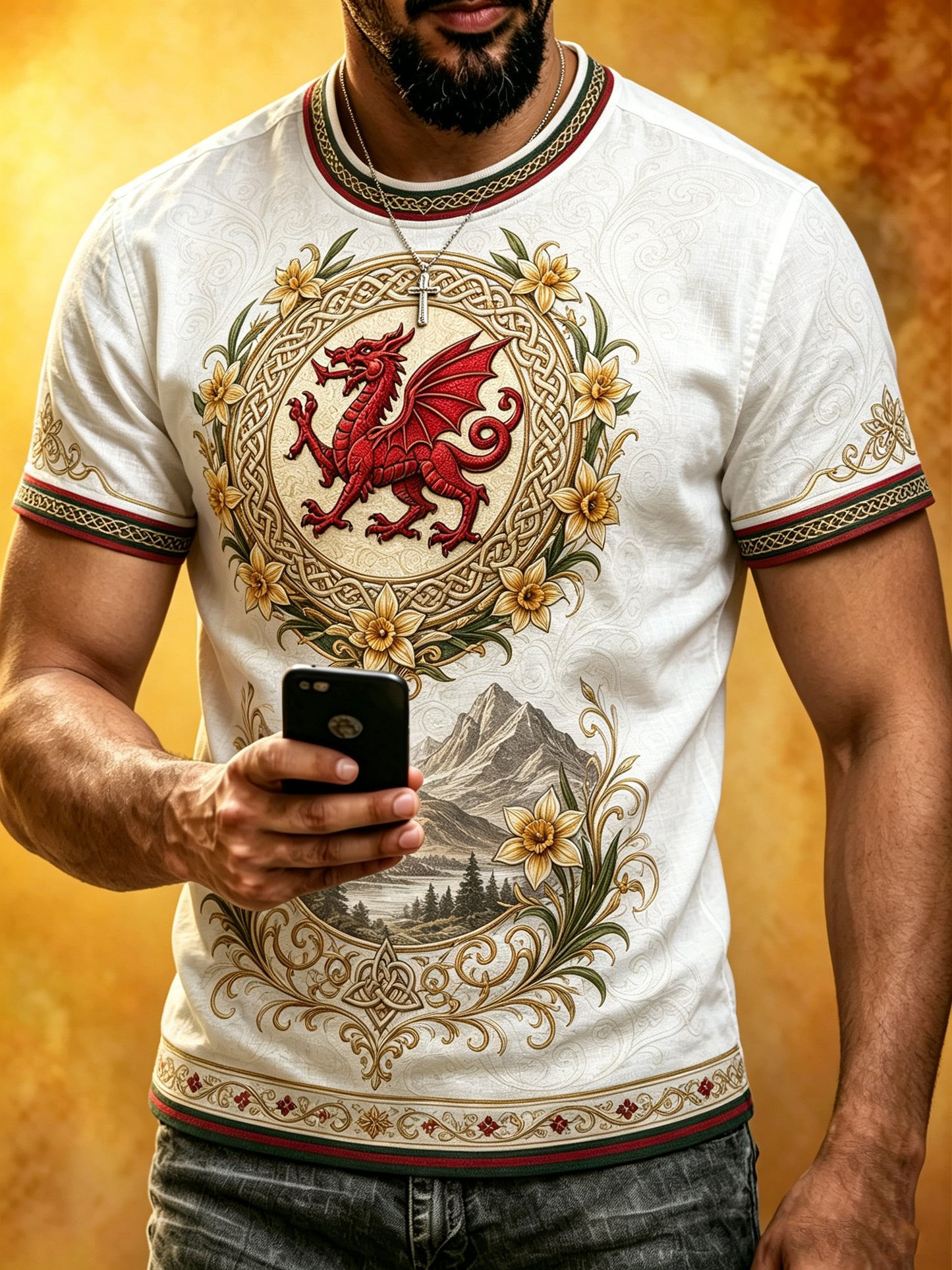 Men's Welsh Red Dragon Cultural Elements Art Print Casual T-Shirt