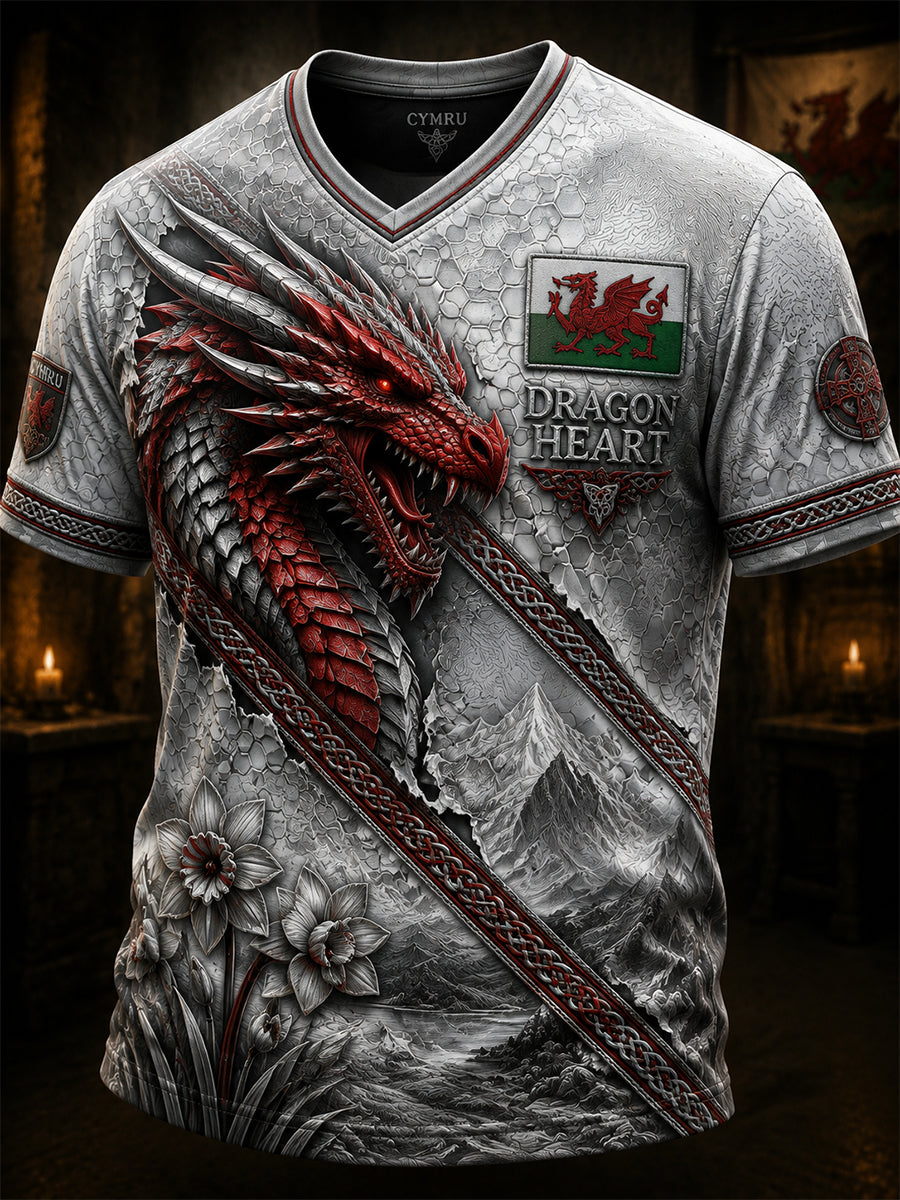 Men's Welsh Ddraig Goch Printed V-neck T-shirt