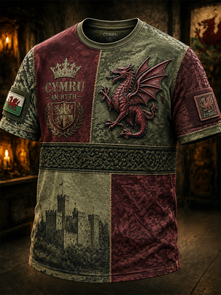 Men's Welsh Red Dragon Printed Short-Sleeve T-Shirt