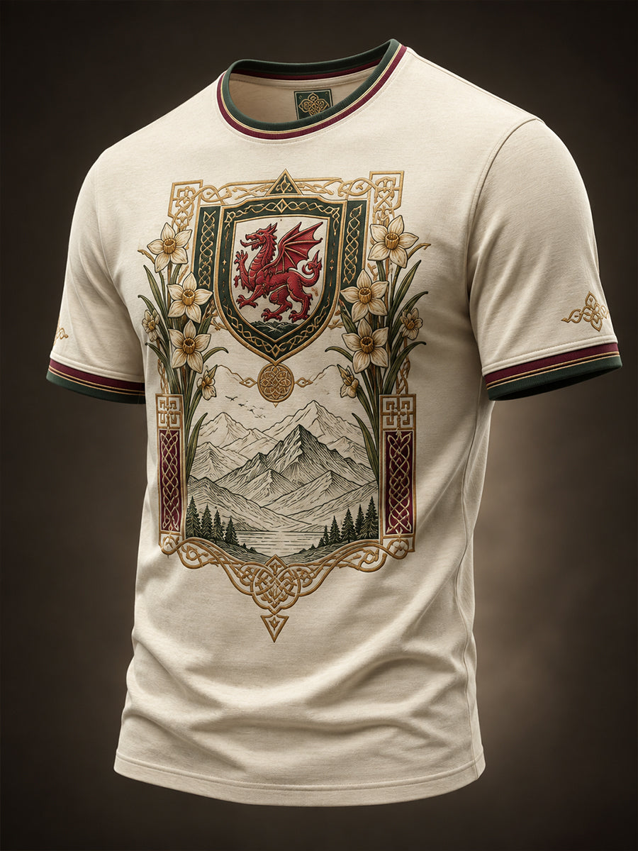 Men's Welsh Red Dragon Cultural Elements Art Print T-Shirt