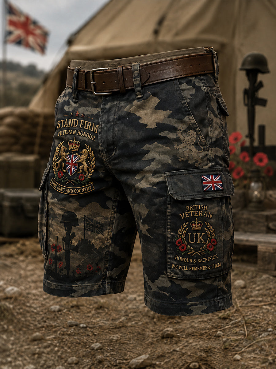Men's Veteran Memorial Graphic Print Cropped Cargo Pants