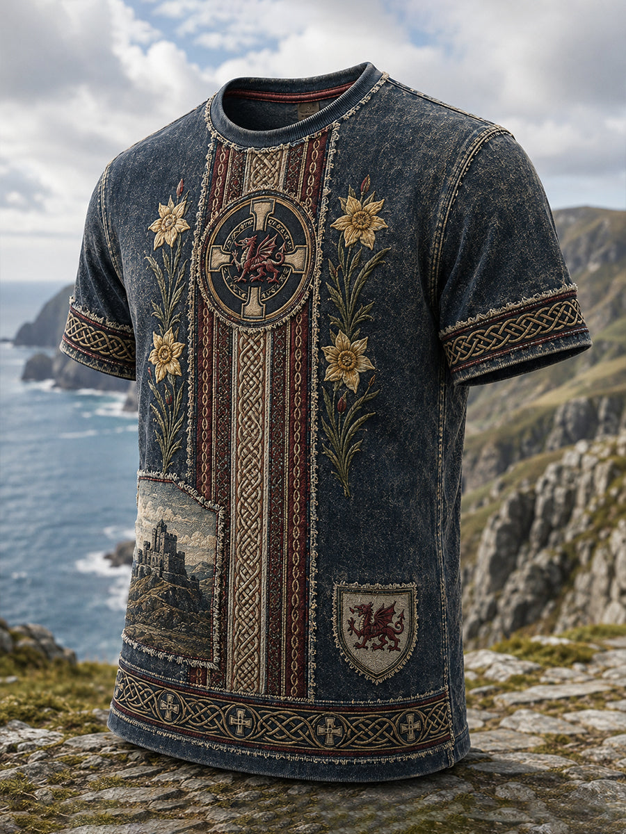 Men's Welsh-Themed Commemorative Art Print Casual T-Shirt