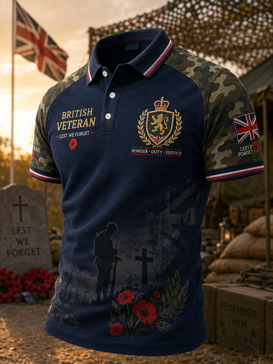 Men's Short-Sleeve Polo Shirt With Veteran Memorial Graphic Print