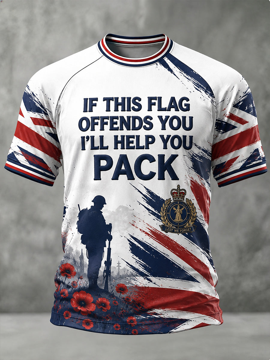 Men's Vintage Veteran-Themed Graphic Raglan Short-Sleeve T-Shirt