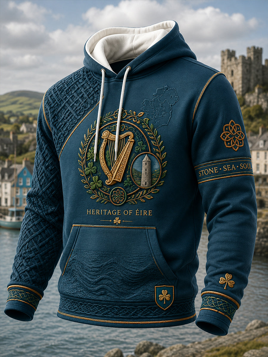 Men's Irish Patriotic Oversized Drop-Shoulder Hoodie with Pockets