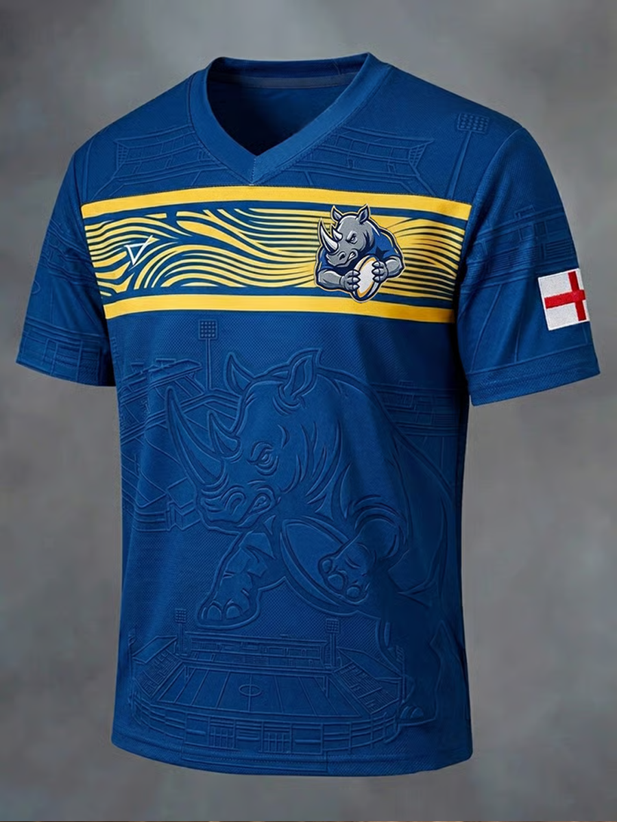 Men's UK rugby lover rhino Printed V-neck T-shirt