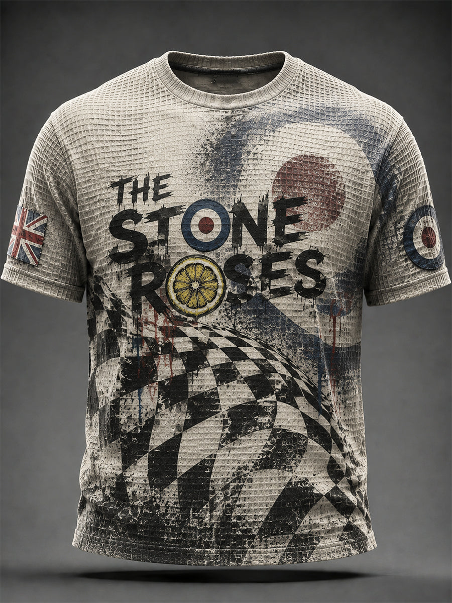 Men's UK Mods Music Lover The Stone Rose Printed Waffle T-shirt